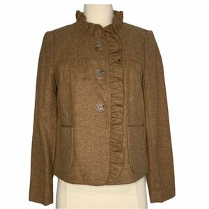 J. CREW Herringbone Fiona Wool Ruffle Blazer Jacket